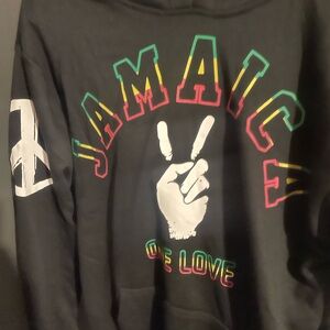 Jamaica Peace Sign Graphic Hoodie - Black with Rasta Accents